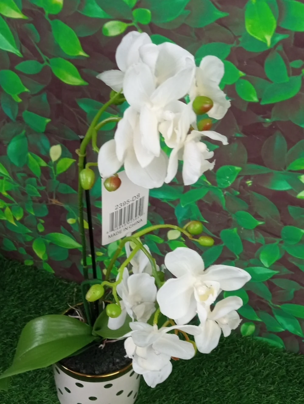 🏠 White Artificial Orchid in Polka Dot Pot - Home Accents